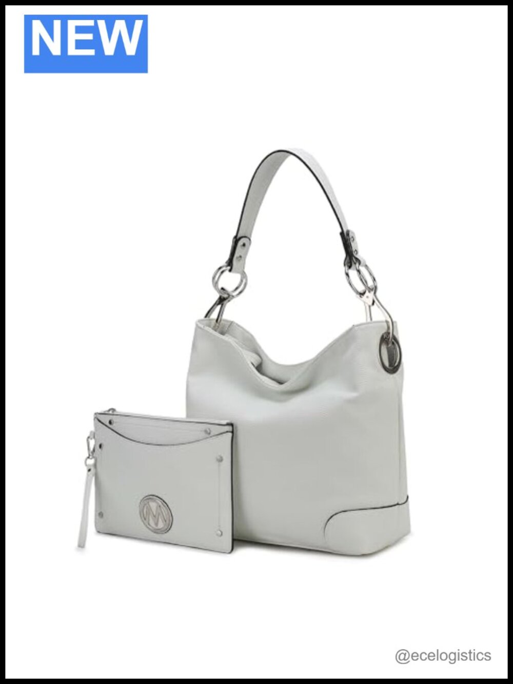 Vegan Leather Hobo Shoulder Bag with Wristlet 2-Piece Set